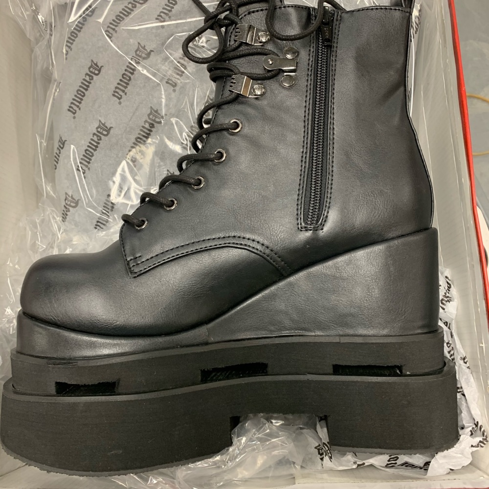 Demonia Black Vegan Leather Goth Platform Boot - Picture 2 of 2